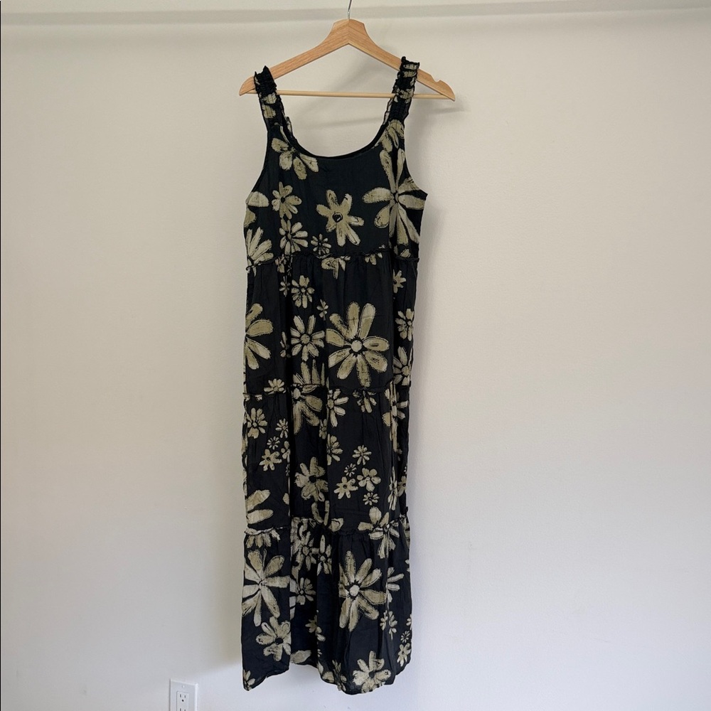 Natural Life Floral Black and Cream Midi Dress. Boho, Cottage, vacation